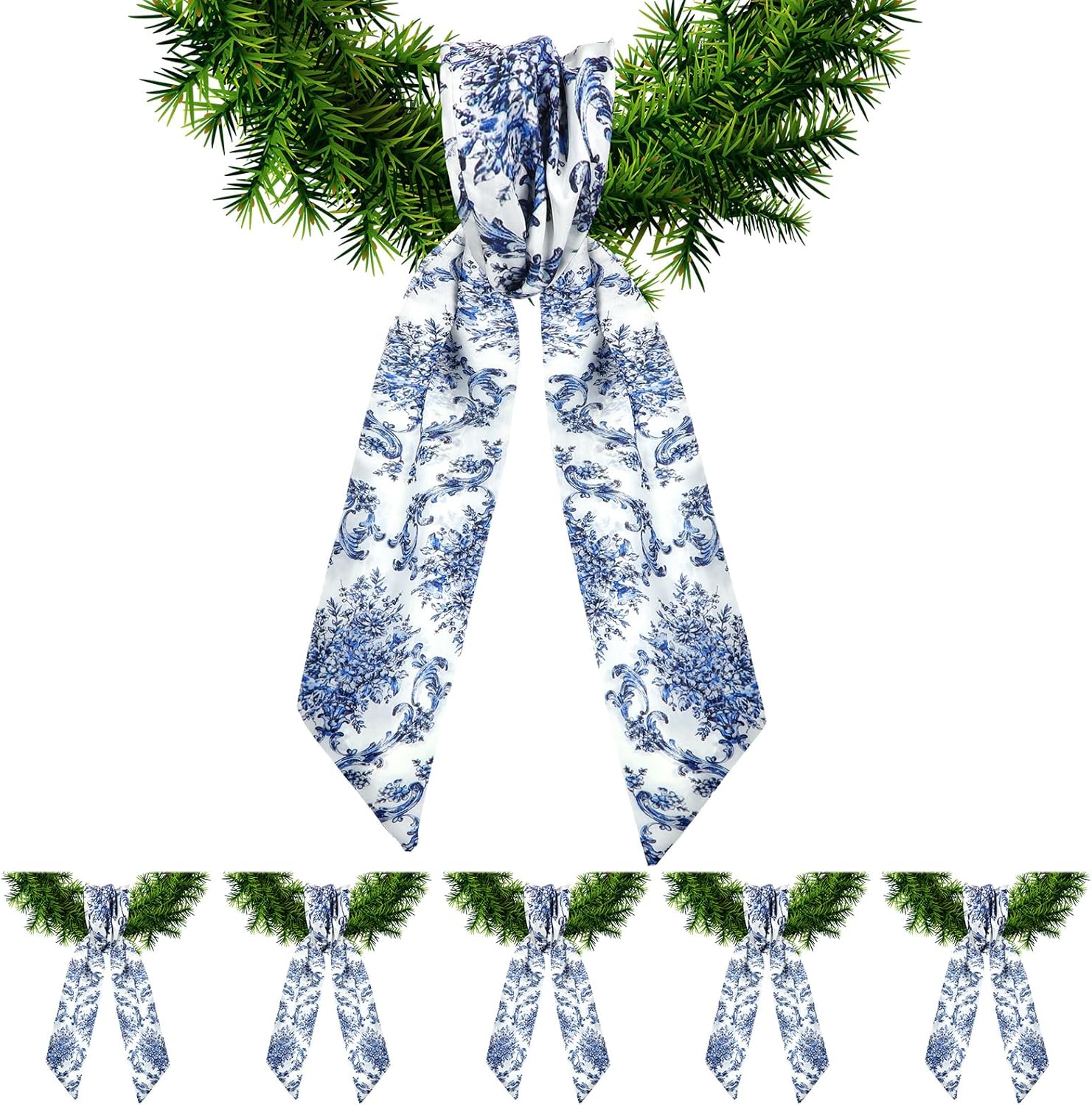Retro Blue and White Toile Wreath Sash With Single Letter monogram